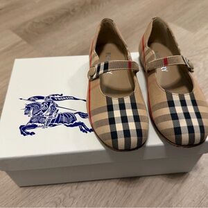 Burberry Kids Beige and Black Plaid Mary Jane Shoes